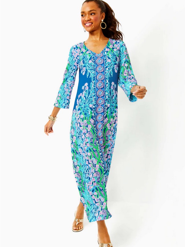 Nwt Lilly Pulitzer Noland Blue, Green & Pink Floral V-Neck Maxi Dress 4